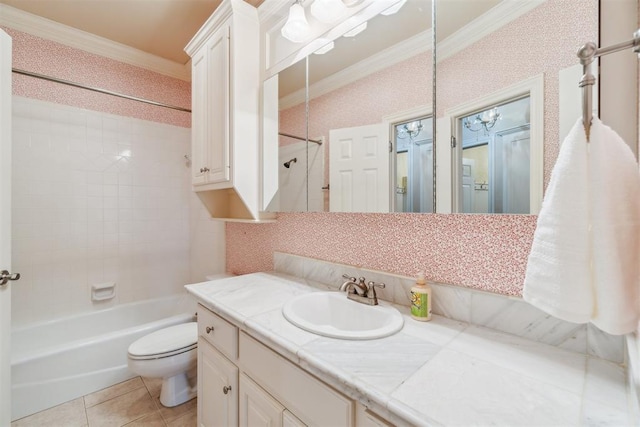 108 N Bradbury Dr, Edmond, OK 73034 - full bath featuring ornamental molding, vanity, washtub / shower combination, and tile patterned floors