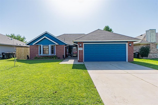 1408 Eagle Dr, Moore, OK 73160 - ranch-style home featuring an attached garage, concrete driveway, and brick siding