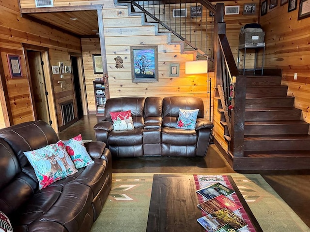 36 Spruce Ct, Broken Bow, OK 74728 - living area featuring wooden walls and stairs
