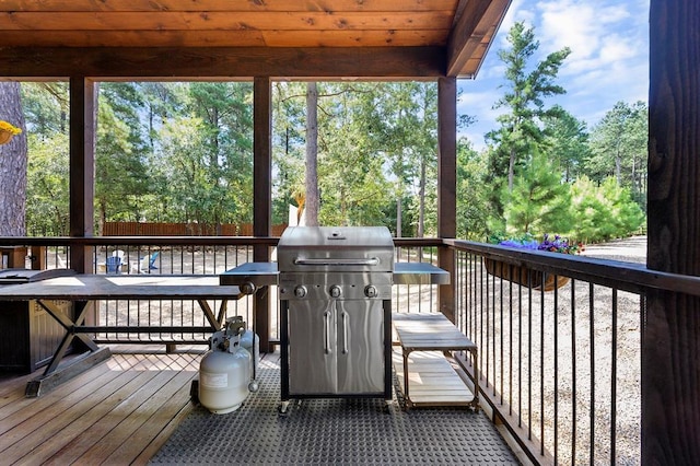 36 Spruce Ct, Broken Bow, OK 74728 - wooden deck featuring grilling area and view of scattered trees