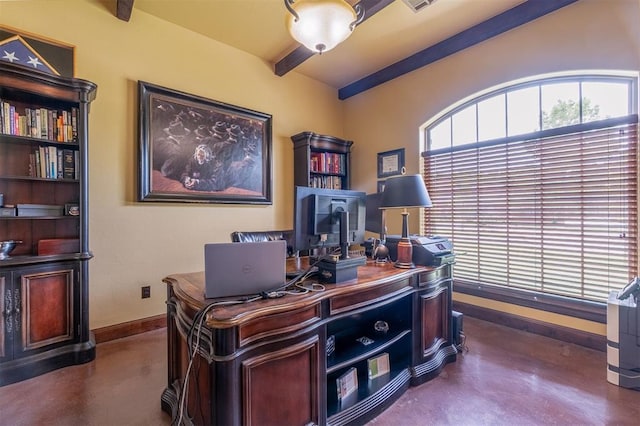 1505 SW 113th Pl, Oklahoma City, OK 73170 - office space with concrete flooring and beamed ceiling