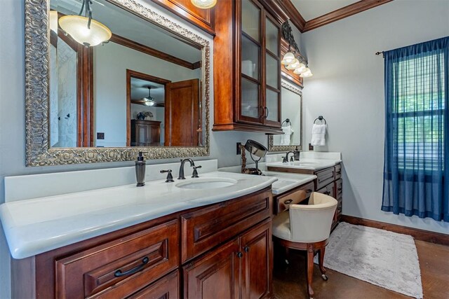 1505 SW 113th Pl, Oklahoma City, OK 73170 - bathroom featuring crown molding and vanity