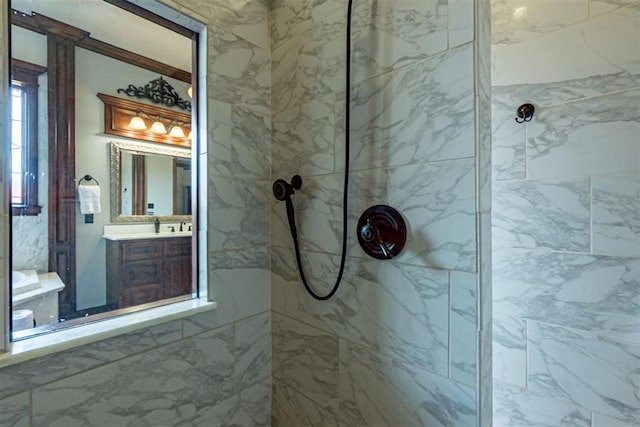 1505 SW 113th Pl, Oklahoma City, OK 73170 - bathroom with a marble finish shower and vanity