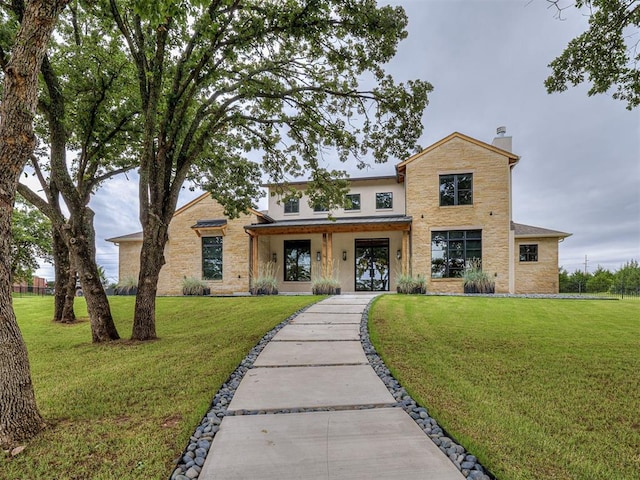 2917 Piazza Ct, Arcadia, OK 73007 - view of front facade with a front lawn, a chimney, and stucco siding