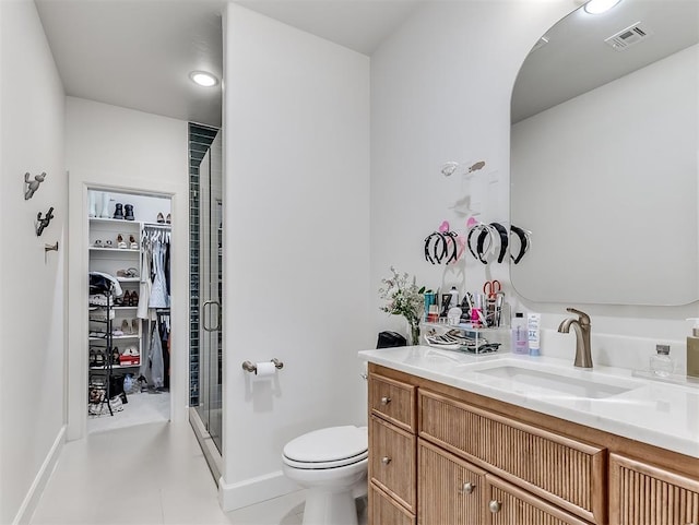 2917 Piazza Ct, Arcadia, OK 73007 - full bathroom featuring vanity, a walk in closet, and a stall shower