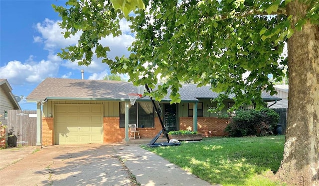 6338 Norman Rd, Warr Acres, OK 73122 - single story home with brick siding, an attached garage, roof with shingles, concrete driveway, and board and batten siding