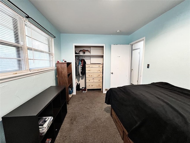 6338 Norman Rd, Warr Acres, OK 73122 - bedroom with dark colored carpet and a closet