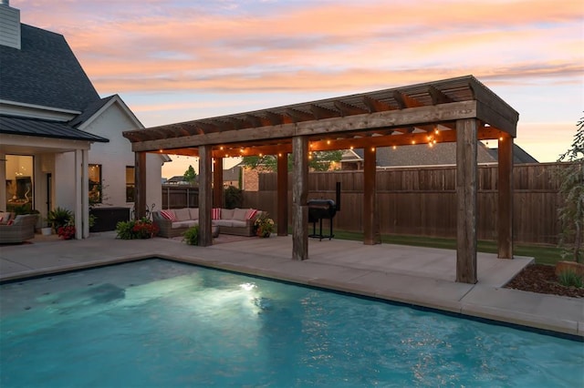 4504 SE 41st St, Moore, OK 73165 - view of swimming pool featuring outdoor lounge area, a pergola, a patio area, and a grill