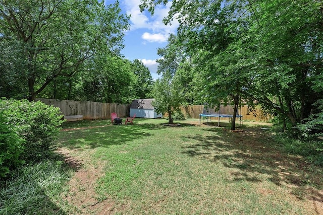 1817 Westchester Dr, Oklahoma City, OK 73120 - fenced backyard with a trampoline and a storage unit