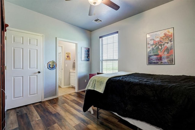 1187 County St Unit 2976, Blanchard, OK 73010 - bedroom with wood finished floors, ensuite bath, and a ceiling fan