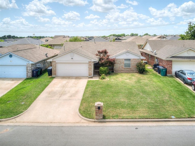 321 Bradgate Dr, Yukon, OK 73099 - view of front of home with a residential view, driveway, brick siding, and a front yard