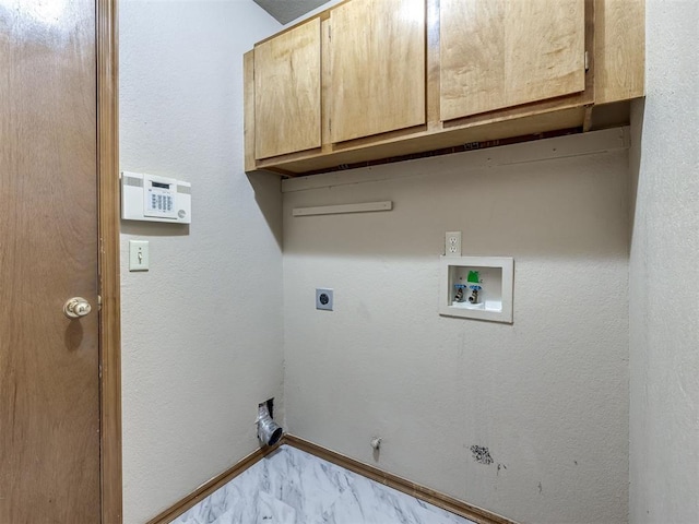 321 Bradgate Dr, Yukon, OK 73099 - washroom featuring cabinet space, hookup for a washing machine, hookup for an electric dryer, marble finish floors, and hookup for a gas dryer