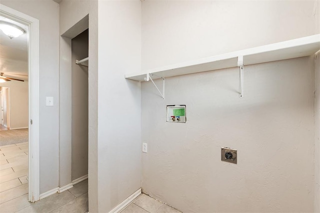 300 Yukon Ave, Yukon, OK 73099 - laundry area featuring washer hookup, hookup for an electric dryer, light tile patterned floors, and a ceiling fan