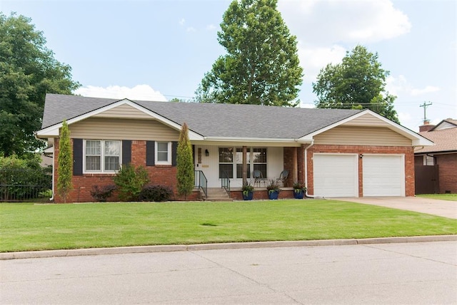 2800 Kerry Ln, Oklahoma City, OK 73120 - ranch-style house featuring brick siding, a garage, a porch, driveway, and roof with shingles