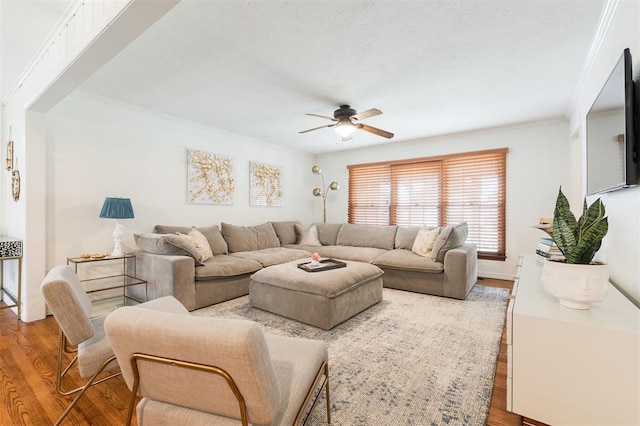 2800 Kerry Ln, Oklahoma City, OK 73120 - living area with ceiling fan, wood finished floors, and ornamental molding