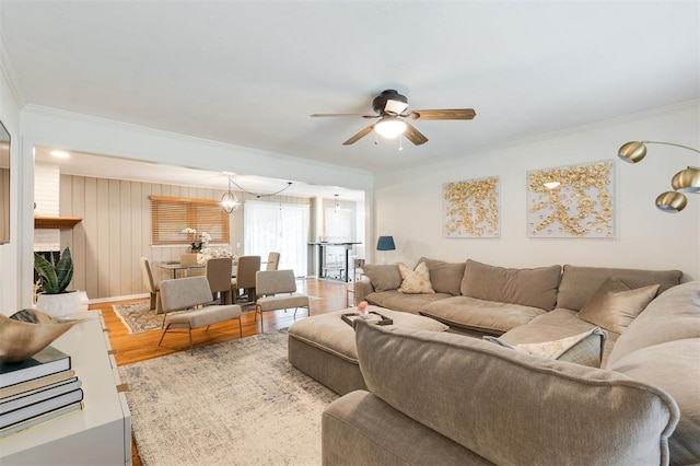2800 Kerry Ln, Oklahoma City, OK 73120 - living area featuring ornamental molding, ceiling fan, and wood finished floors