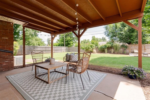 2800 Kerry Ln, Oklahoma City, OK 73120 - fenced backyard with a patio and outdoor lounge area