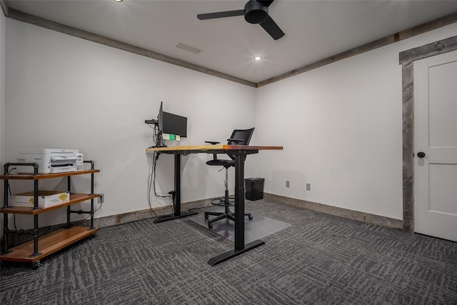 18569 310th St, Norman, OK 73072 - carpeted home office featuring a ceiling fan and recessed lighting