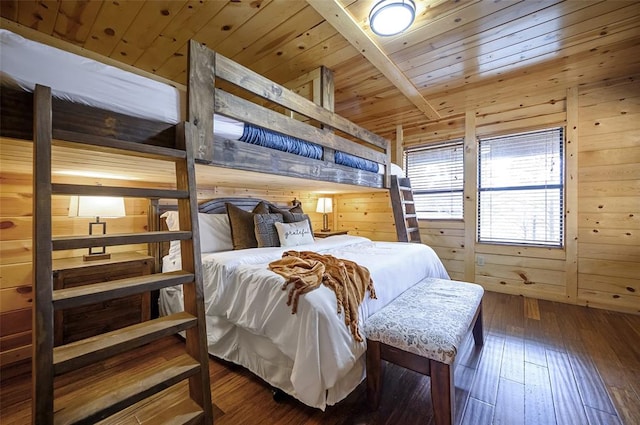 225 Stevens Rd, Broken Bow, OK 74728 - bedroom with wood walls, wood-type flooring, wood ceiling, and lofted ceiling