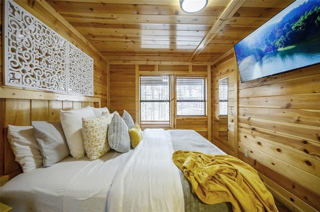 225 Stevens Rd, Broken Bow, OK 74728 - bedroom with wood ceiling and wooden walls