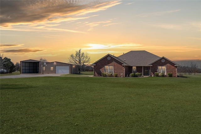 1848 County Road 1198, Tuttle, OK 73089 - view of front of house featuring an outdoor structure, a detached garage, a yard, and dirt driveway