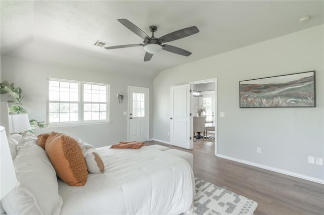 1848 County Road 1198, Tuttle, OK 73089 - bedroom with wood finished floors, lofted ceiling, and ceiling fan