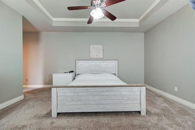 4600 Kentucky Ridge Dr, Mustang, OK 73064 - carpeted bedroom with a raised ceiling, ornamental molding, and ceiling fan