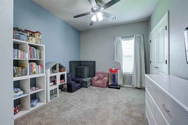 4600 Kentucky Ridge Dr, Mustang, OK 73064 - rec room with carpet floors and ceiling fan
