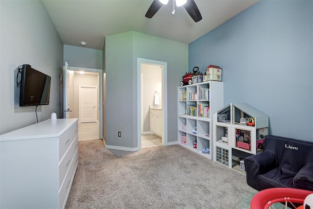 4600 Kentucky Ridge Dr, Mustang, OK 73064 - recreation room with a ceiling fan and light carpet
