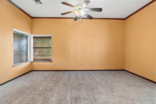 4924 Byron Cir, Yukon, OK 73099 - empty room with ornamental molding, carpet flooring, and ceiling fan