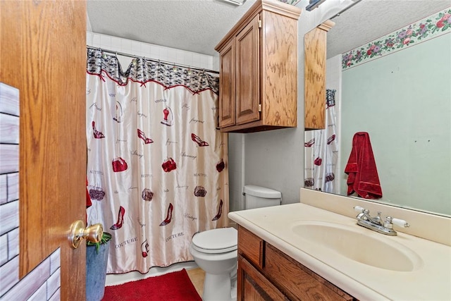 4924 Byron Cir, Yukon, OK 73099 - bathroom featuring a textured ceiling, vanity, and a shower with curtain