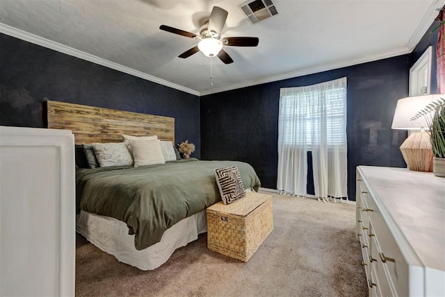 1229 S Gemini Rd, Edmond, OK 73003 - bedroom with carpet floors, crown molding, and a ceiling fan