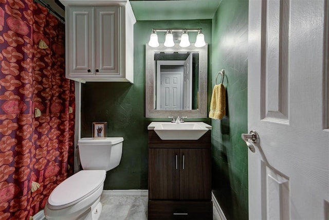 1229 S Gemini Rd, Edmond, OK 73003 - full bath with vanity, marble finish floors, and curtained shower