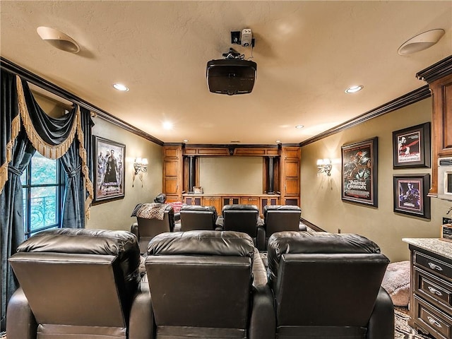 12912 Anduin Ave, Oklahoma City, OK 73170 - home theater room featuring crown molding and recessed lighting