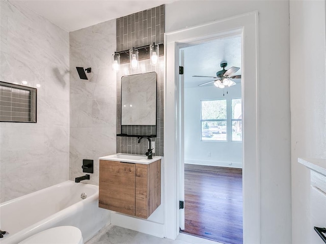2212 N Kelham Ave, Oklahoma City, OK 73111 - bathroom with vanity, ceiling fan, and washtub / shower combination