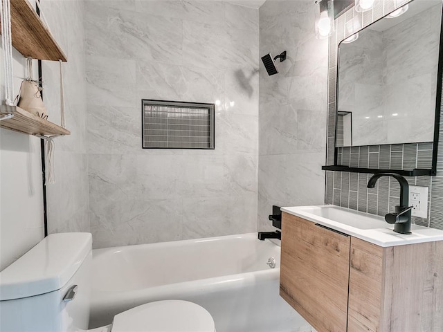 2212 N Kelham Ave, Oklahoma City, OK 73111 - bathroom featuring vanity, tub / shower combination, and tile walls