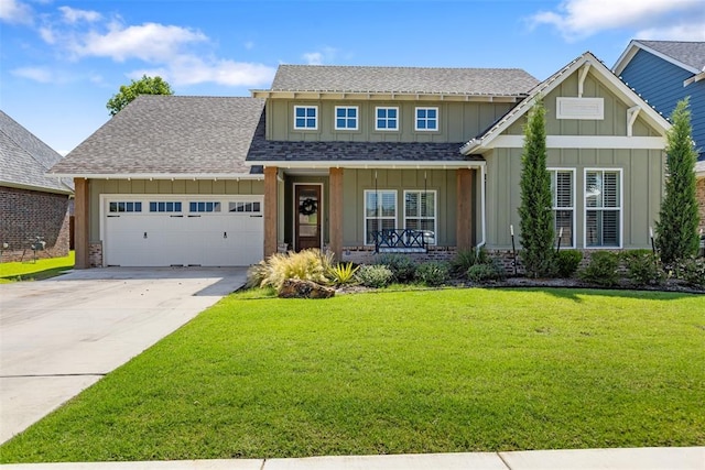 1724 Campus Corner Pl, Edmond, OK 73034 - craftsman-style home featuring board and batten siding, a porch, a garage, and a front lawn