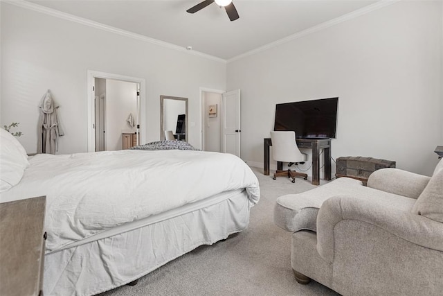 1724 Campus Corner Pl, Edmond, OK 73034 - bedroom featuring crown molding, carpet floors, and a ceiling fan