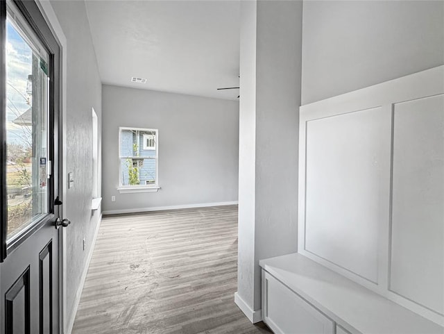 1101 N Tucker Ave, Shawnee, OK 74801 - mudroom featuring wood finished floors and ceiling fan