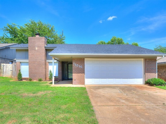 11516 N Barnes Ave, Oklahoma City, OK 73120 - single story home with brick siding, driveway, a garage, a chimney, and a shingled roof