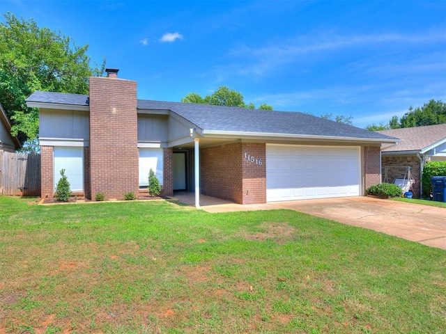 11516 N Barnes Ave, Oklahoma City, OK 73120 - single story home featuring brick siding, concrete driveway, a garage, and a chimney