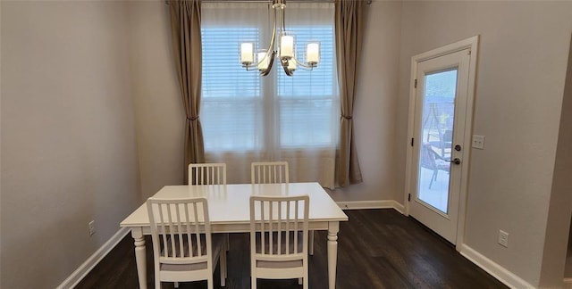 821 Mount Irving Way, Norman, OK 73071 - dining space featuring a chandelier, plenty of natural light, and dark wood-type flooring