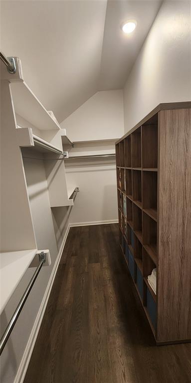 821 Mount Irving Way, Norman, OK 73071 - walk in closet with vaulted ceiling and wood finished floors