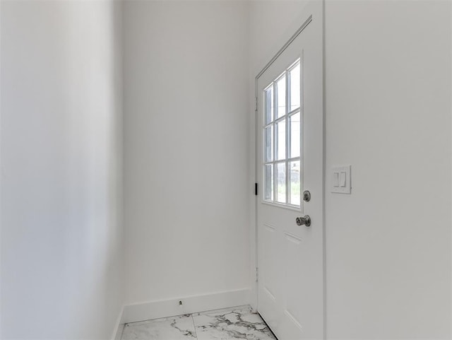 532 NW 112th St, Oklahoma City, OK 73114 - doorway to outside with baseboards and light marble finish floors
