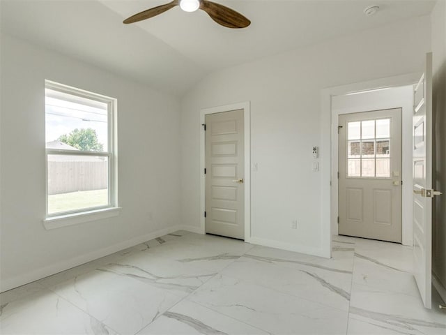 426 NW 115th St, Oklahoma City, OK 73114 - unfurnished room featuring ceiling fan, marble finish flooring, and lofted ceiling