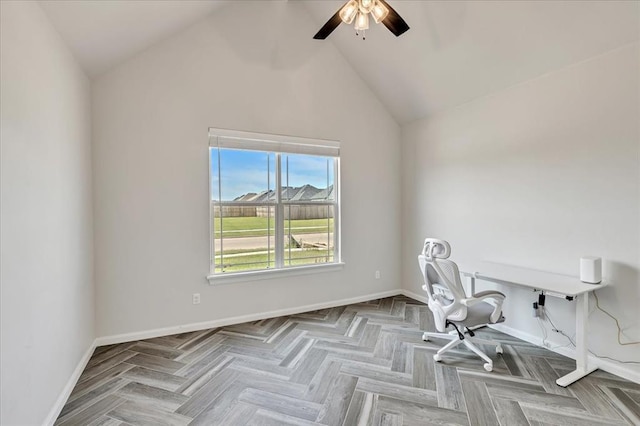 6605 NW 147th St, Oklahoma City, OK 73013 - unfurnished office with vaulted ceiling and ceiling fan