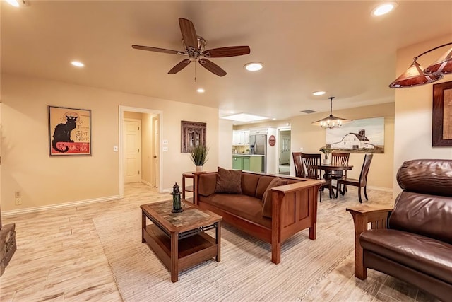 1600 Turtlecreek Rd, Edmond, OK 73013 - living room with recessed lighting, a ceiling fan, and light wood-style flooring