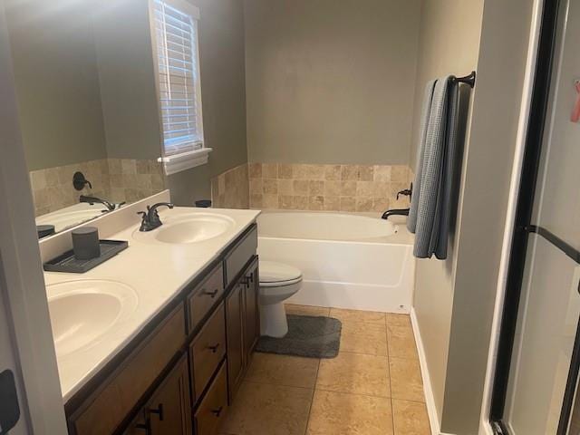 11820 SW 8th St, Yukon, OK 73099 - full bath with a bath, double vanity, and tile patterned floors