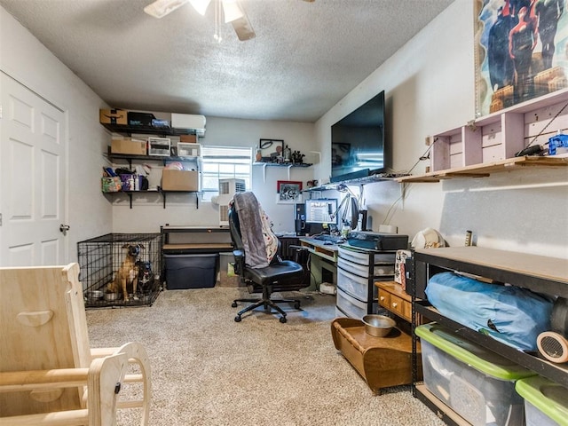 5305 S Drexel Ave, Oklahoma City, OK 73119 - carpeted home office featuring a textured ceiling and ceiling fan