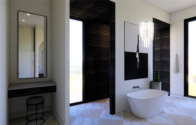 10808 NW 25th St, Yukon, OK 73099 - full bath featuring a soaking tub, healthy amount of natural light, and tile patterned floors